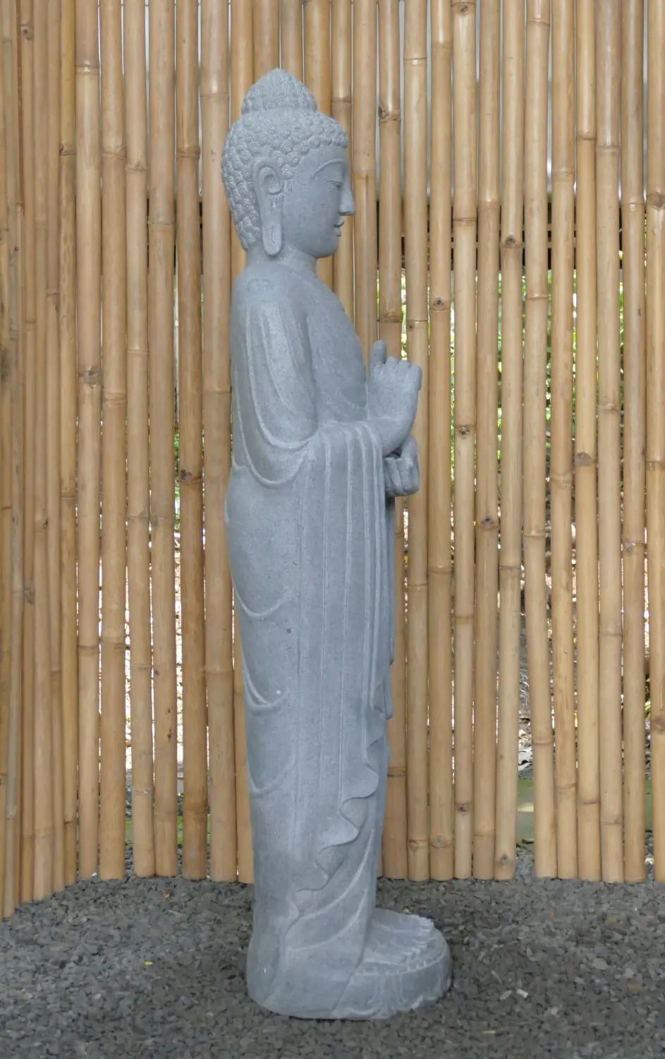  Product image 5 of the product “Standing Buddha made of Riverstone in Dharmachakra position - gesture of wheel of the teaching of Dharma. About 143cm height ”